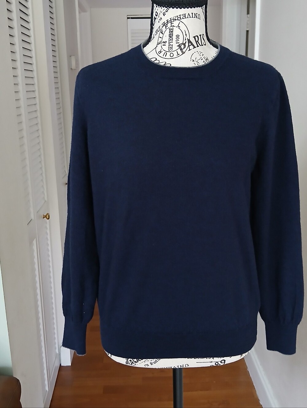 Brunello Cucinelli Men's Navy Sweater with Brown Elbow Patches - Picture 3 of 8